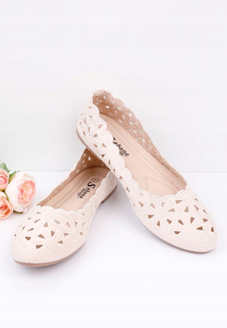 R.42 BEŻOWE BALERINKI DAMSKIE AŻUROWE BUTY PŁASKIE WKŁADKA EKOSKÓRA WYGODNE Stan opakowania oryginalne