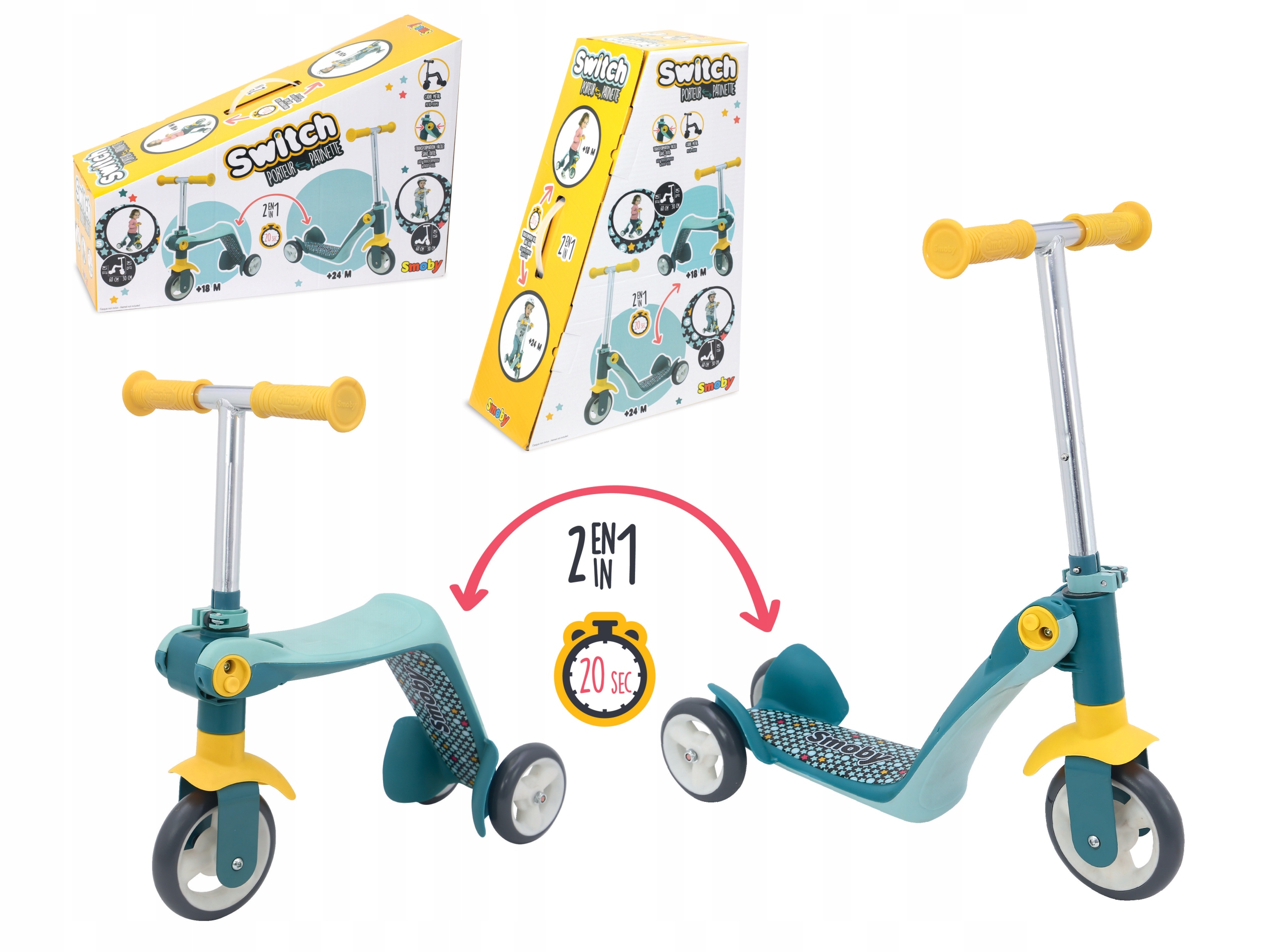 Rower biegowy Smoby 2w1 10" Niebieski, Żółty