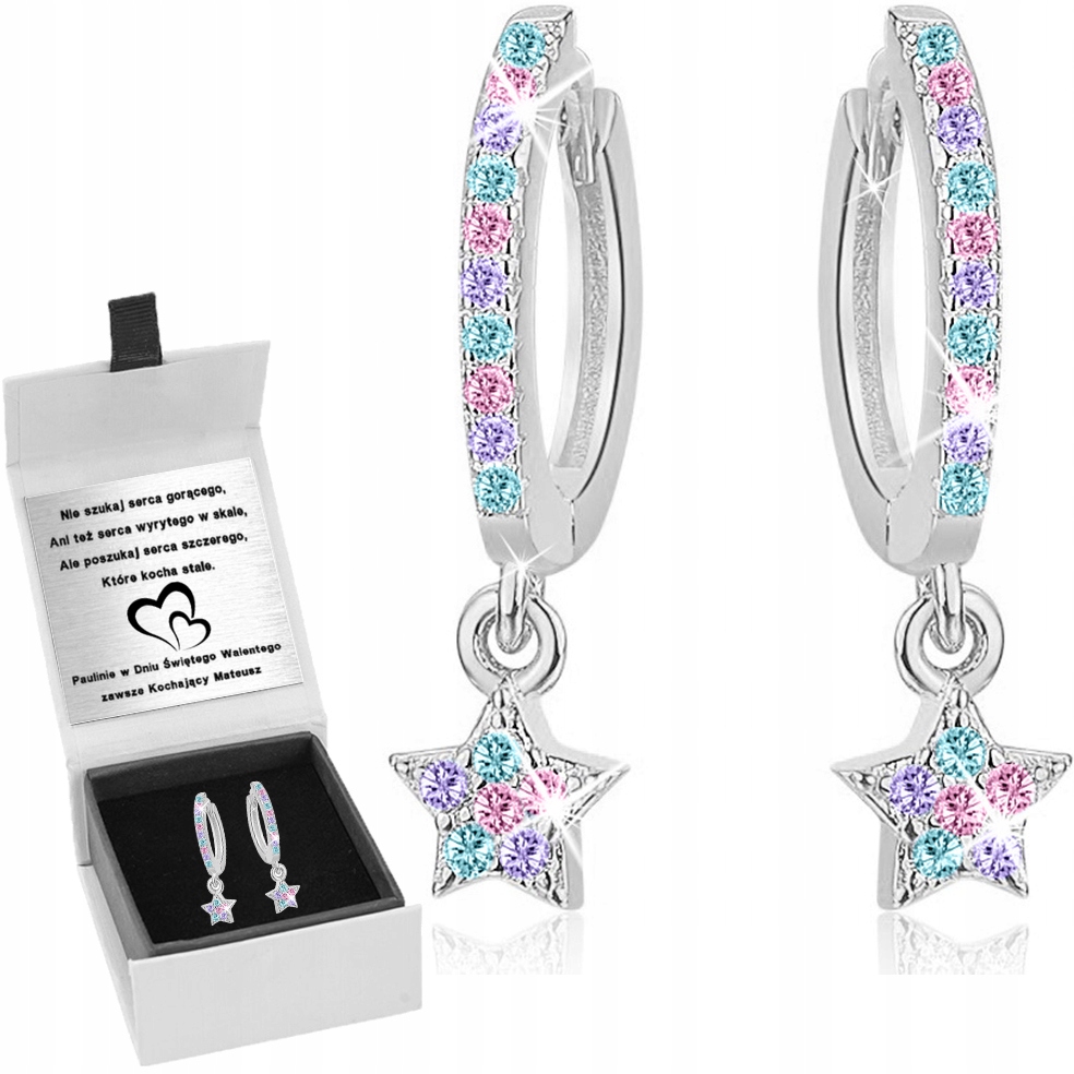 

Kolczyki Srebrne Gwiazdki Wiszące Komunia Grawer