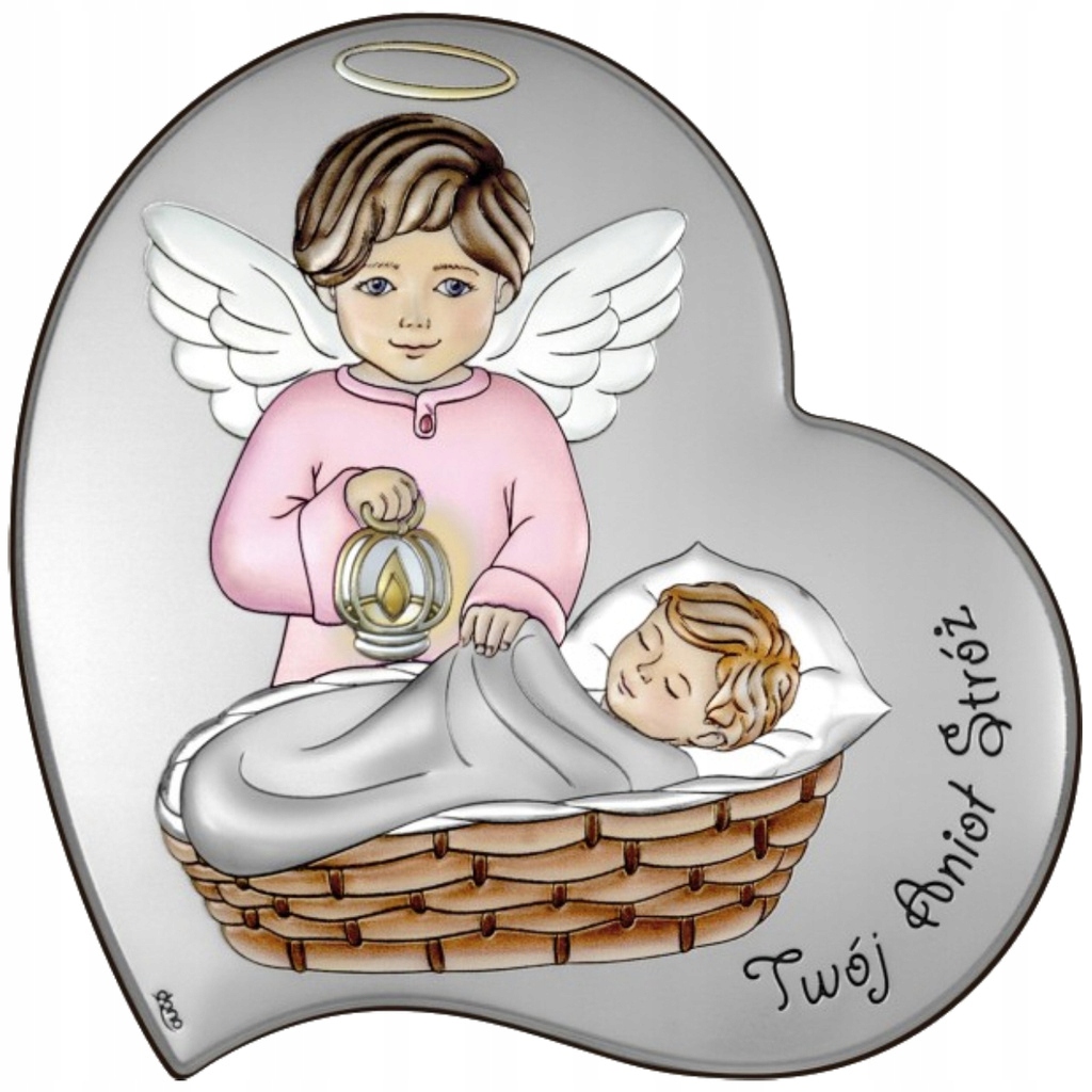 Obrázek Stříbrný Anděl S Baterkou Suvenýr Svatého Křtu 7x7 cm