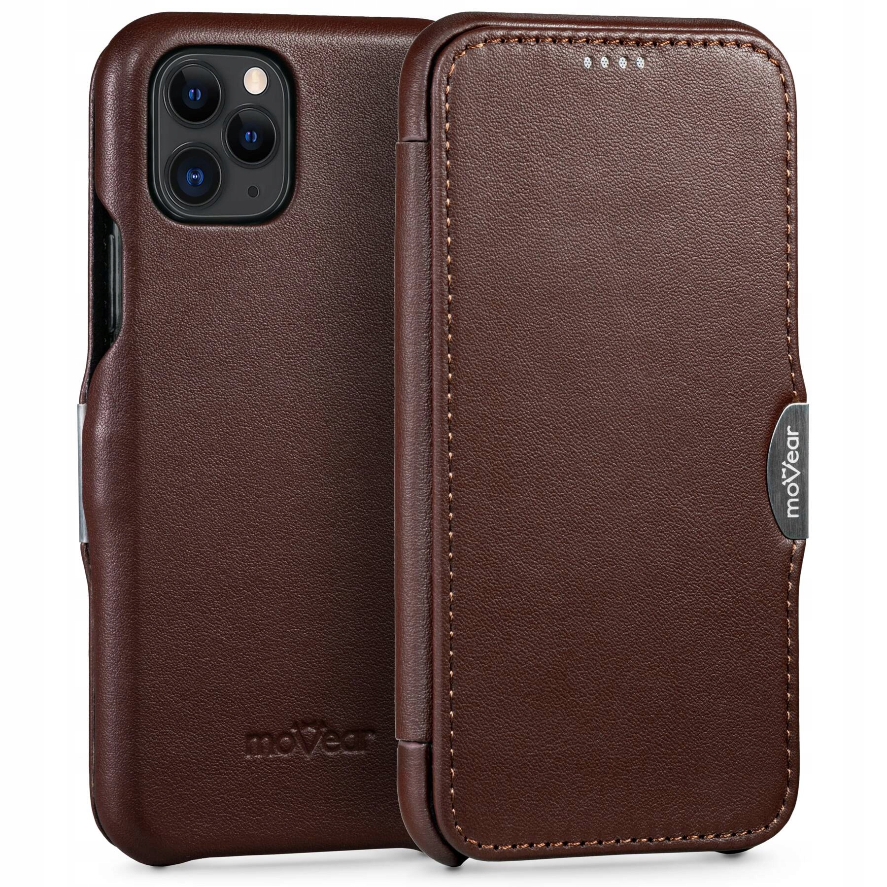 Pouzdro na iPhone 11 Pro s kapsou magnet Tmavě hnědá Movear