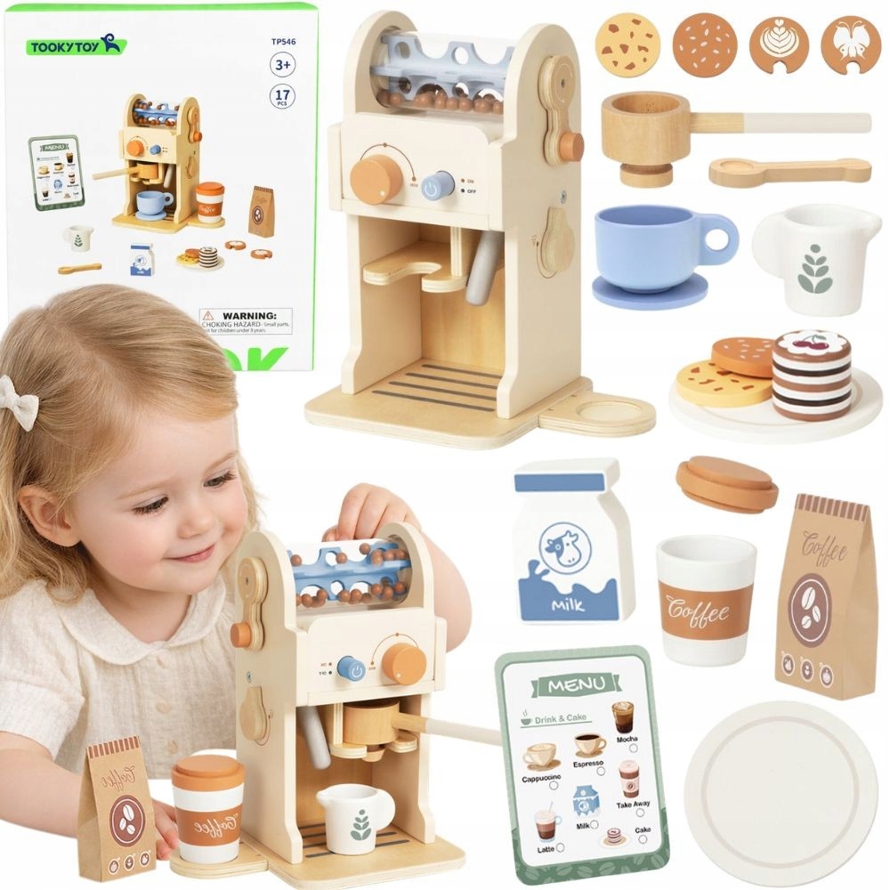 Tooky Toy Drewniany Zestaw Do Kawy Ekspres Baristy Drewno Agd Gotowanie