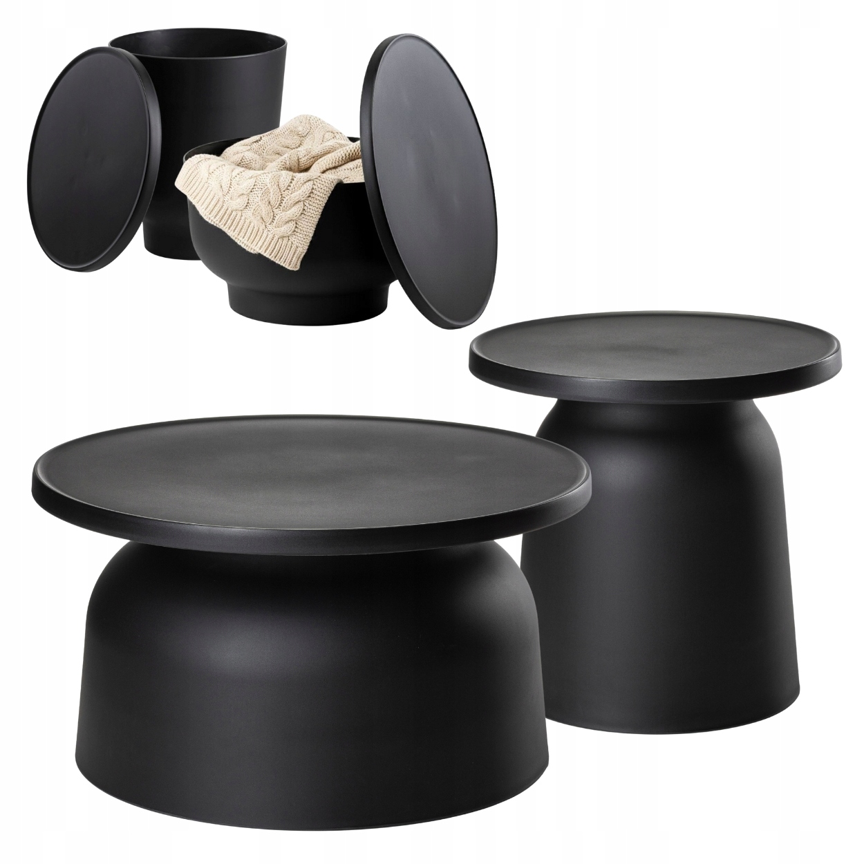 Kávový stolek Otto set černý, sada 2 ks, lavice do obývacího pokoje, zahrady Loft