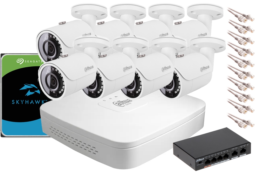 Sada Na Monitorovanie Ip Dahua 1TB 8 Kamier, Trubice 4MPX