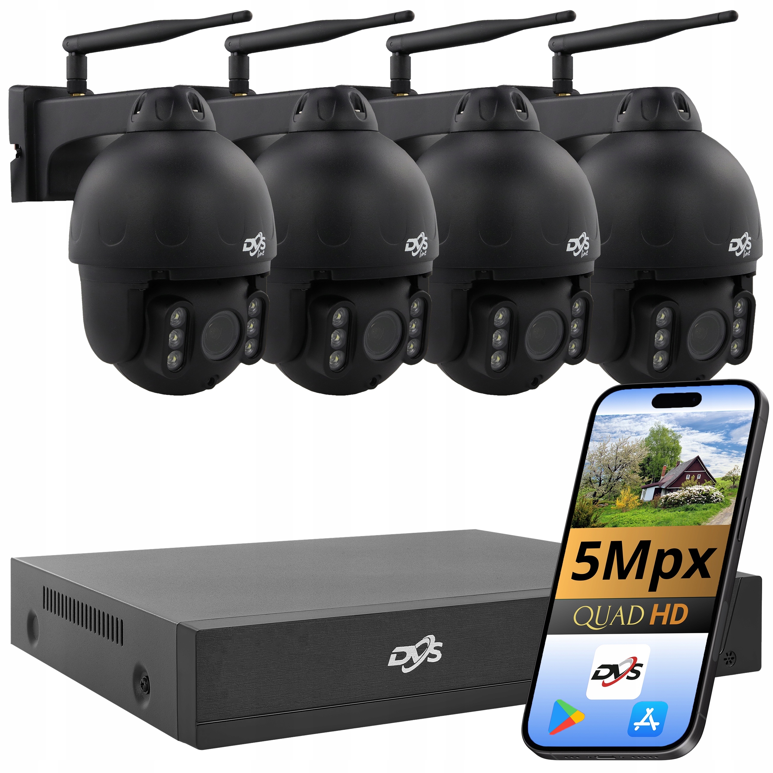 Set Wifi Kamer 4 Bezdrátové Otočné Kamery Černé 5 Mpx Monitorování