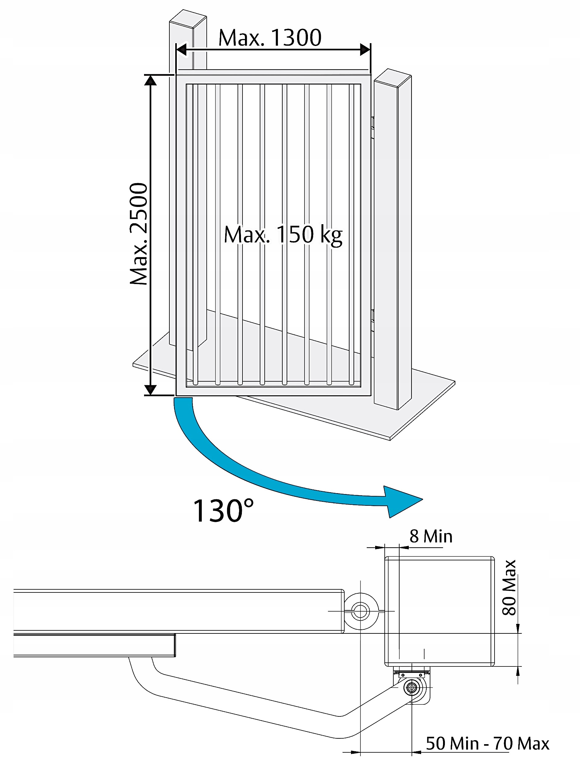 samozamykacz do furtki Assa Abloy DC630G-L z szyną, czarny RAL 9004 Maksymalna szerokość drzwi 130 cm