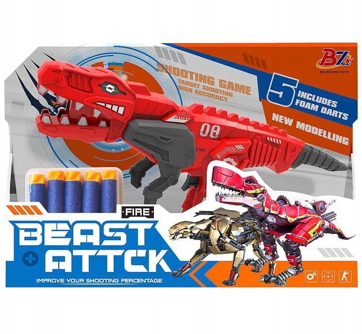 PISTOLET DINOZAUR NA STRZAŁKI POCISKI TYPU NERFY Rodzaj pistolety