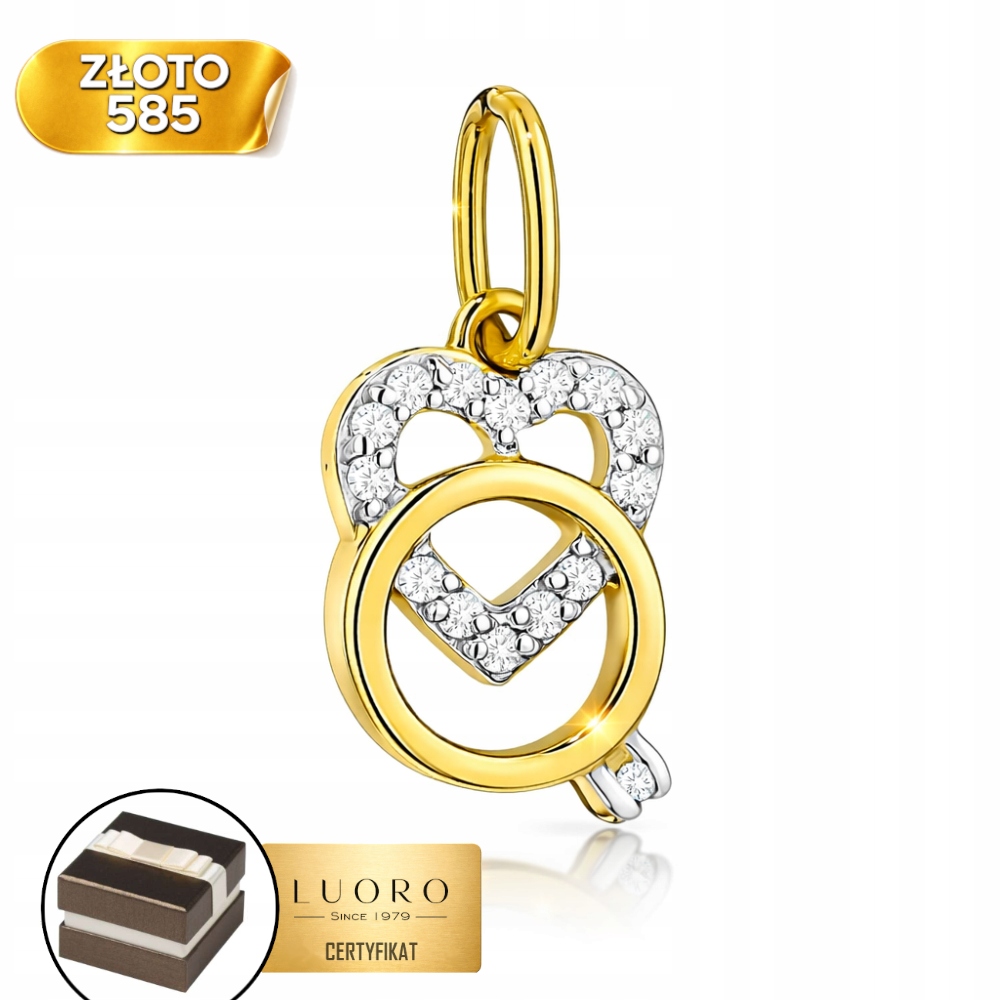 Přívěsek Zlatý 585 14K Srdce Prstýnek Zirkony 16 MM Elegantní