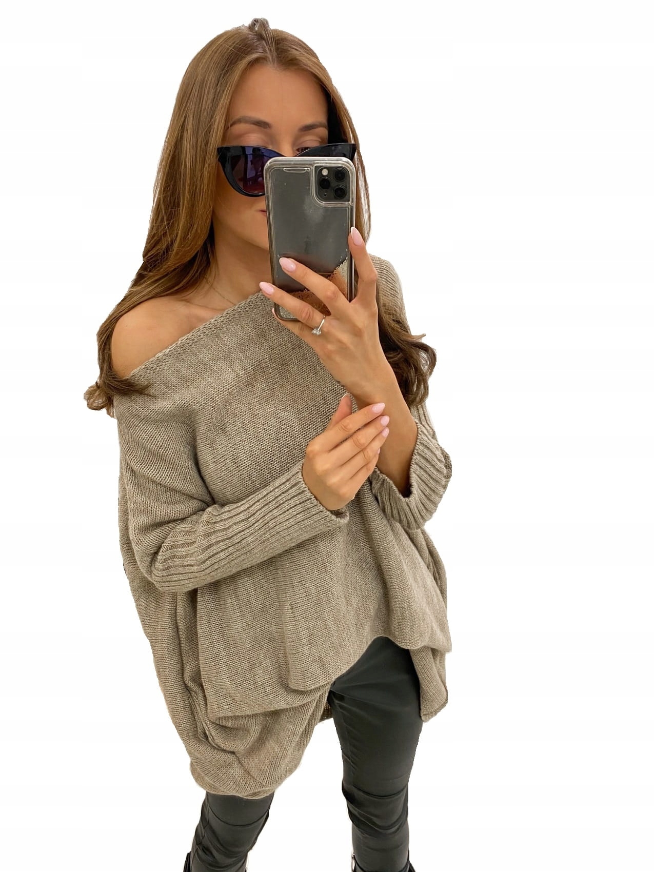 

Długi sweter oversize mocca tunika Tmc Moda