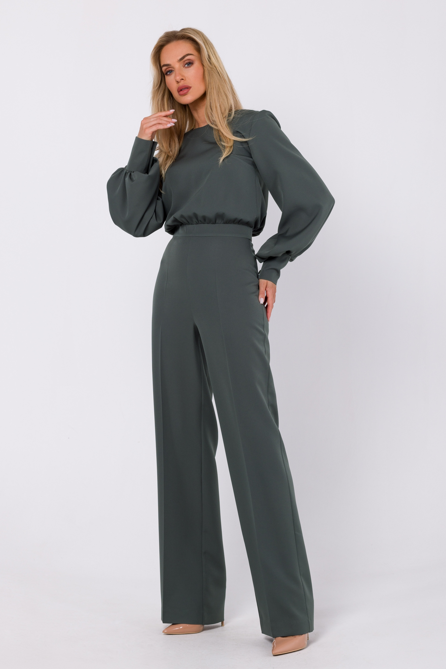 Elegantní Dámská Kombinéza Krásný Střih Hladká Khaki 40 L