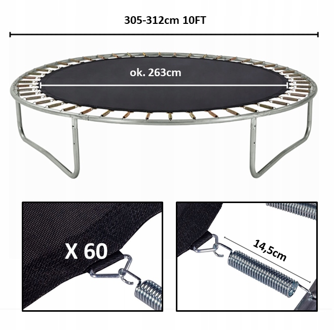 MATA do TRAMPOLINY batut MATA do SKAKANIA 305-312cm 10ft 60 sprężyn Stan opakowania oryginalne