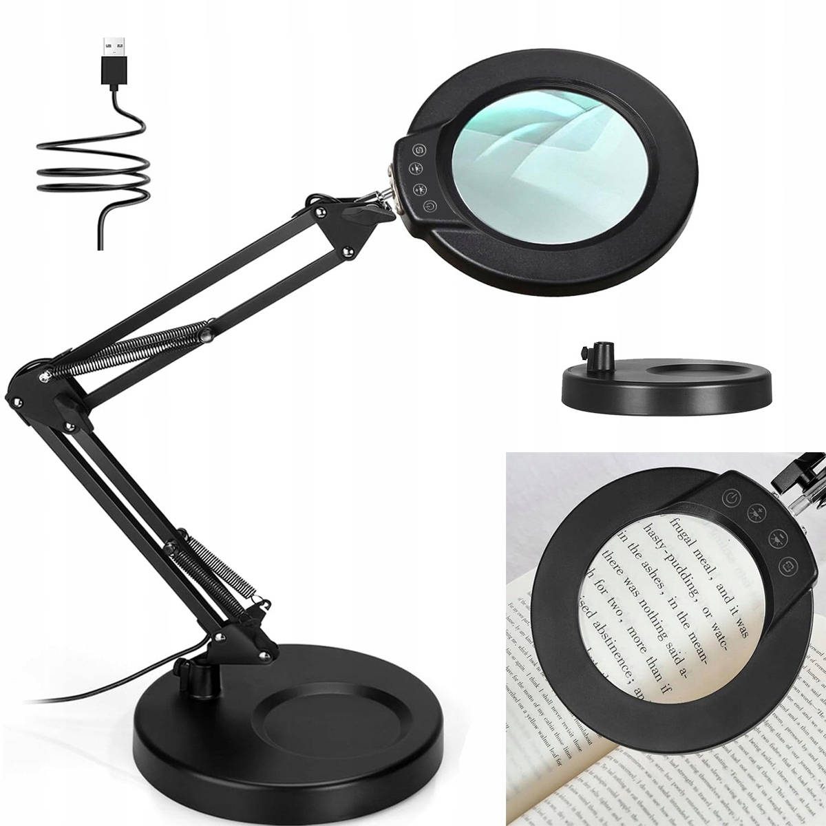 LAMPA Z LUPĄ BIURKOWA KREŚLARSKA REGULOWANE RAMIE DLA KOSMETYCZKI