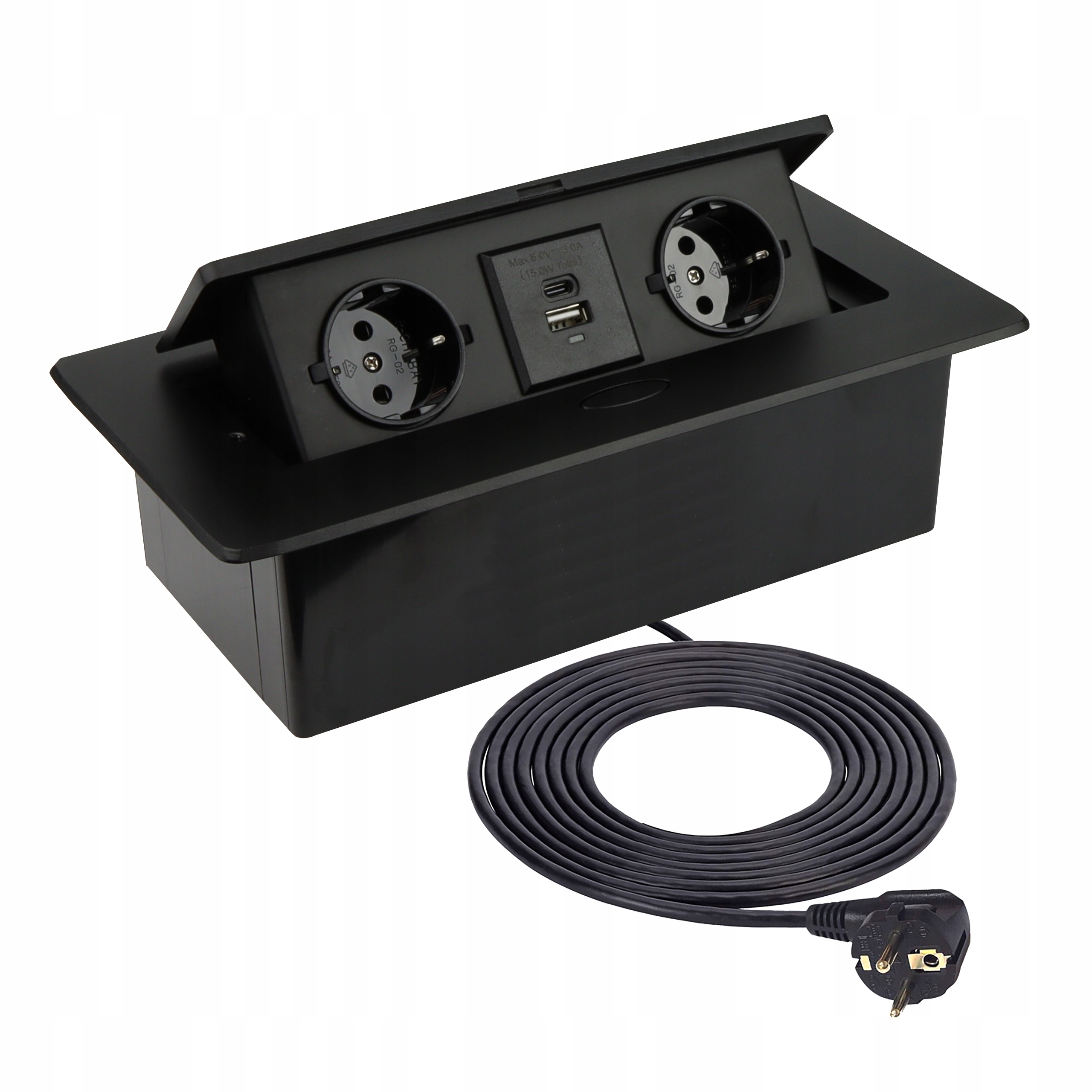 Kombi Box Usb A+c wpuszczane gniazdo meblowe przewód 1,5m Czarne