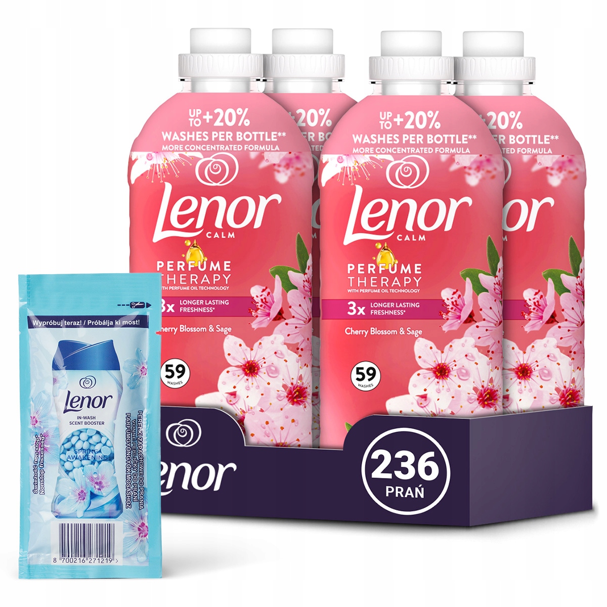 Lenor płyn do płukania Cherry Blossom & Sage 236 prań, 4x1,2L