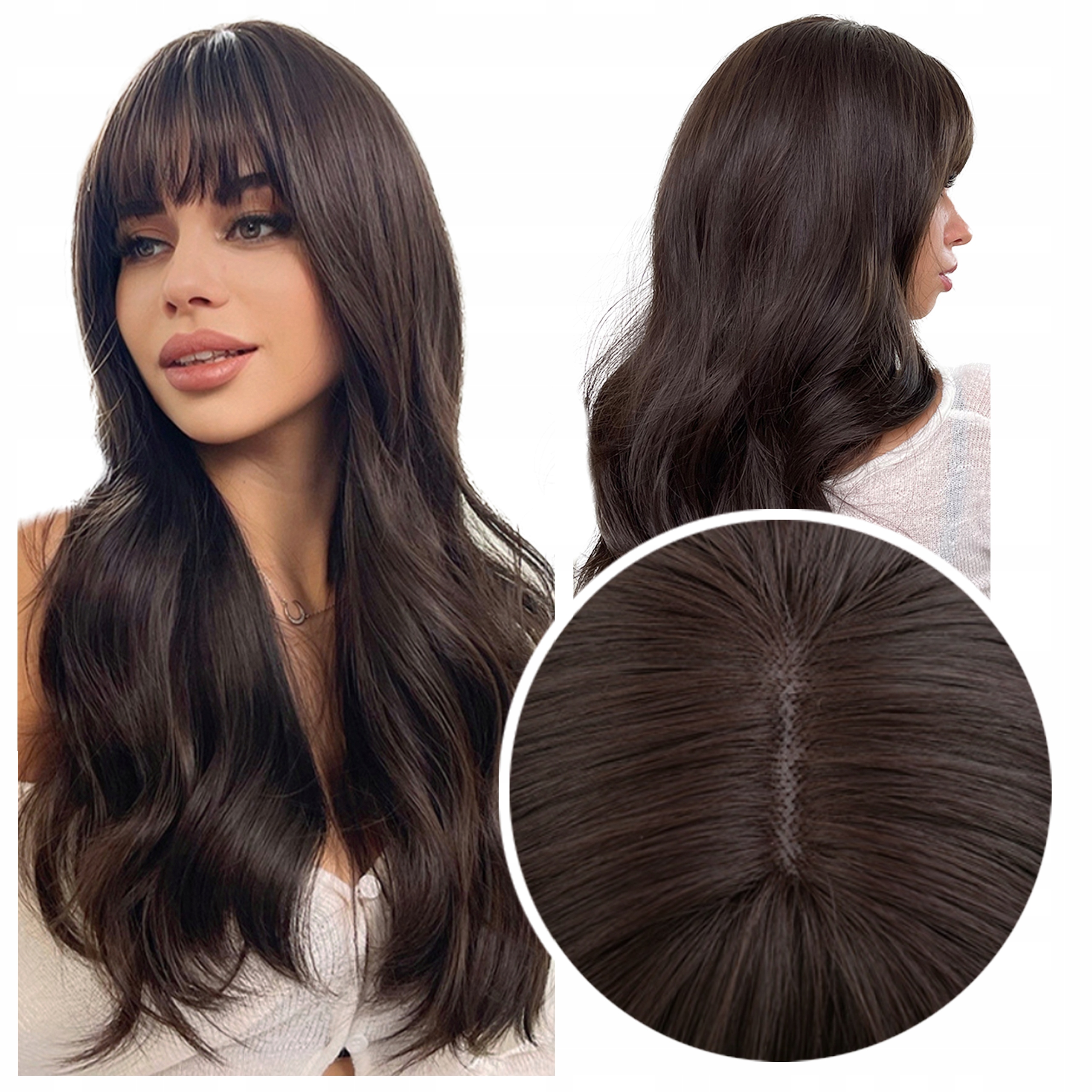 Peruka włosy Jak Naturalne ciemny brąz Grzywka