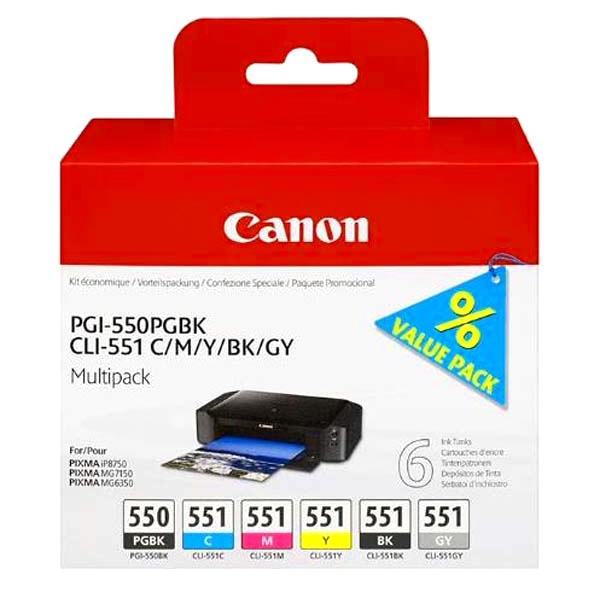 Tusze Canon PGI-550PGBK CLI-551C CLI-551M CLI-551Y CLI-551GY CLI-551BK