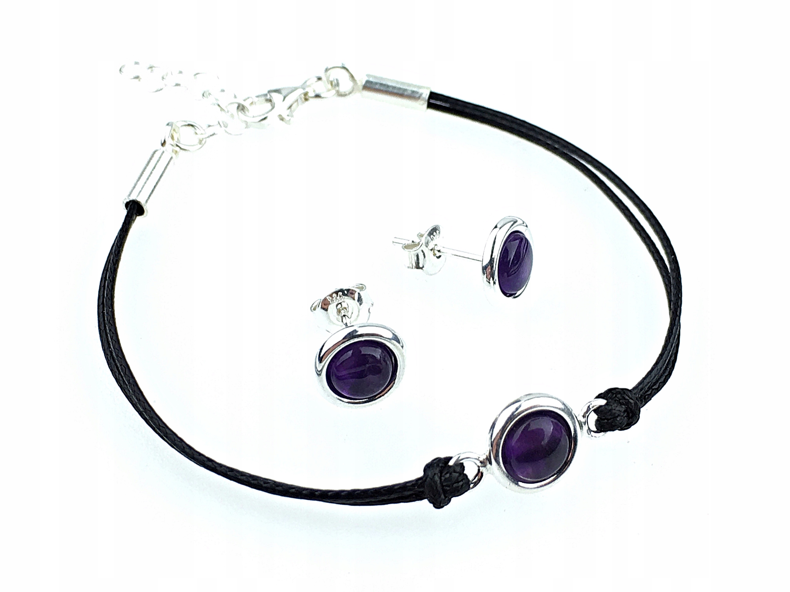 

komplet srebrny pr.925 naturalny ametyst srebro