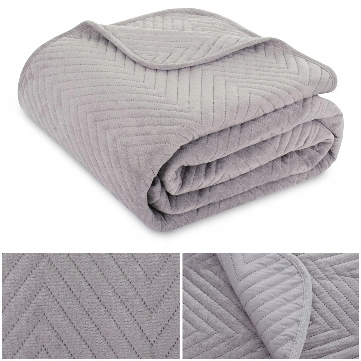 Přikrývka na postel gauč 170x210 Velurová velvet prošívaná kapa Caden Stříbrná