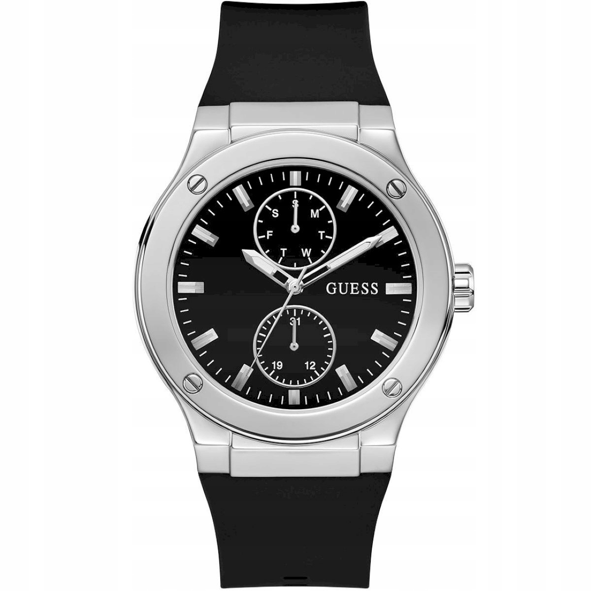Stříbrné pánské hodinky Guess Jet s černým páskem GW0491G3