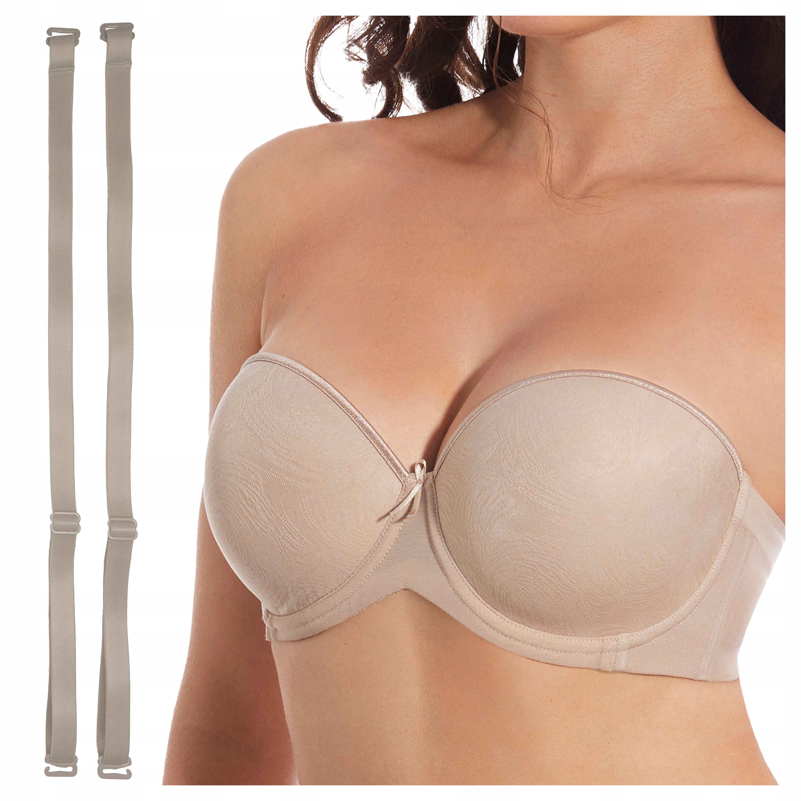 Biustonosz Damski Bez Ramiączek Samonośny Gładki+ Ramiączka Vilma Beż 75C