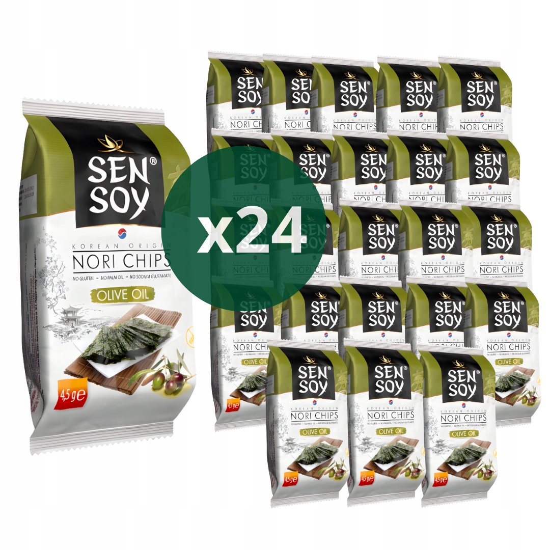 Levně 24 x Chipsy Nori olivový olej Sen Soy 4,5 g Bezlepkové Křupavé Mořské Řasy