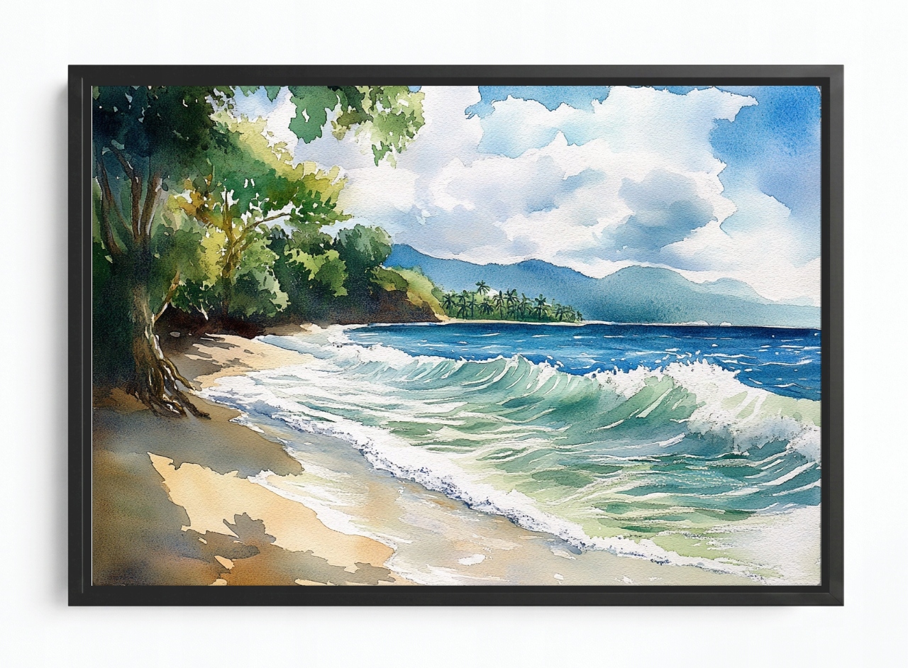 Obraz Rám Americký Box Krajina Havaj Tropy Pláž Oceán Vlny Palmy 60x40
