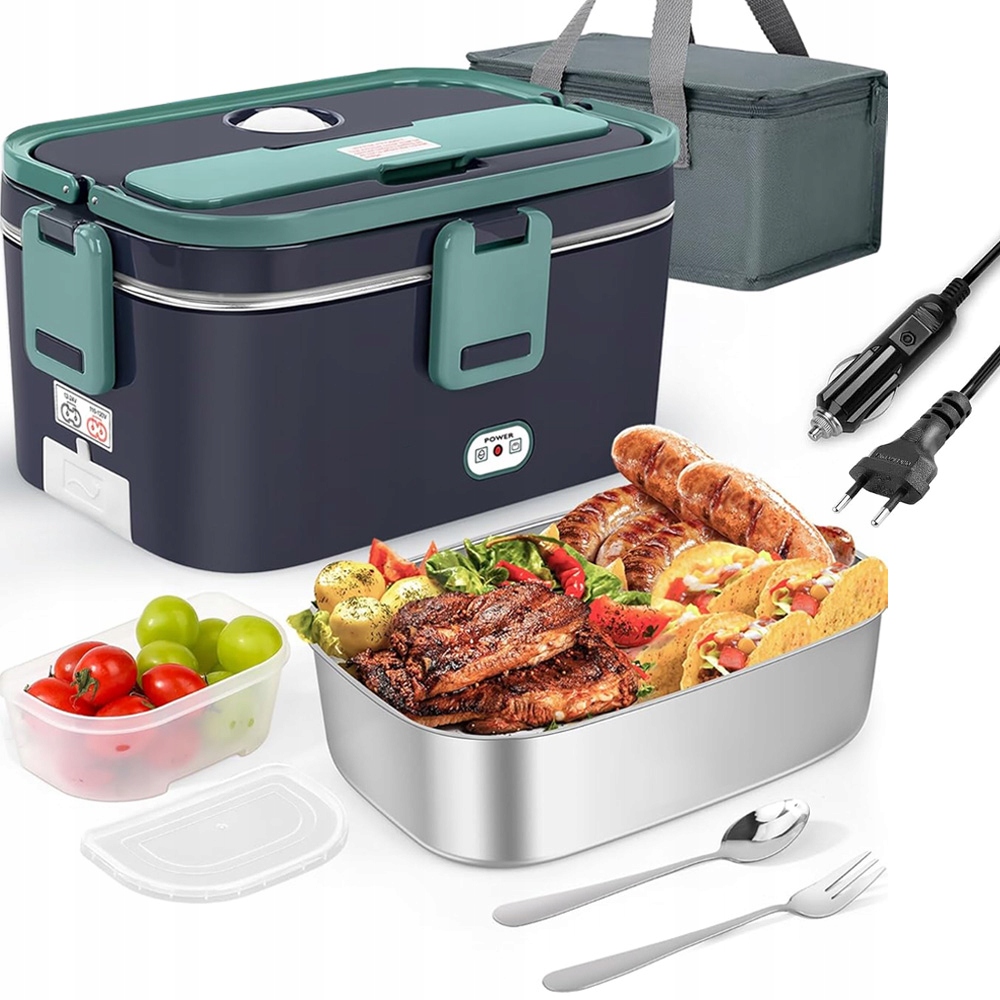 Elektrický vyhřívaný Lunchbox 1,8 L s vidličkou a lžící pro domácí automobil
