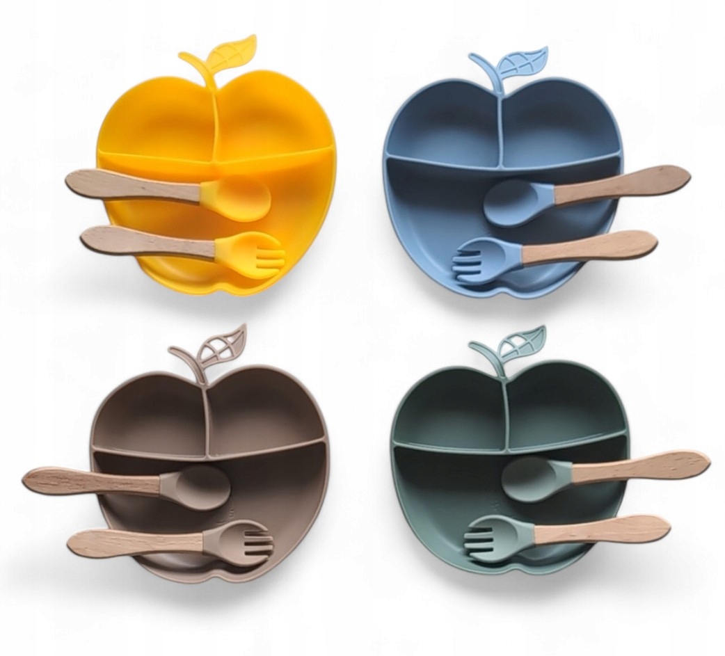 Naczynia silikonowe dla dzieci talerzyk z przyssawka sztucce dla niemowląt Kolor brązowy