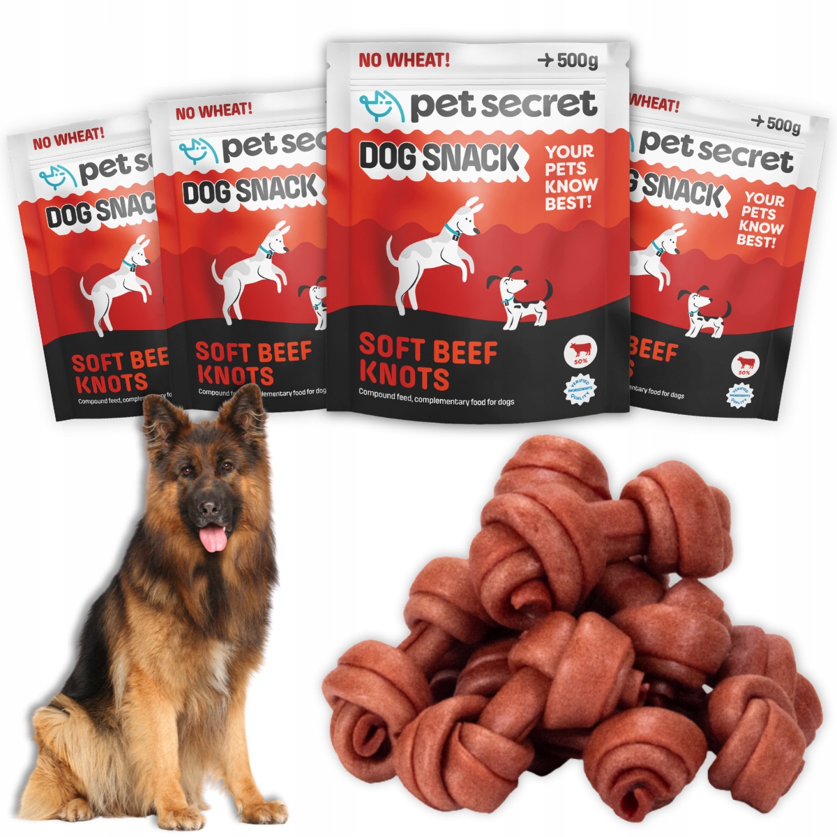 Pochoutky pro psa 4x500 g uzlíky z hovězího masa Měkké kousátko Pet Secret
