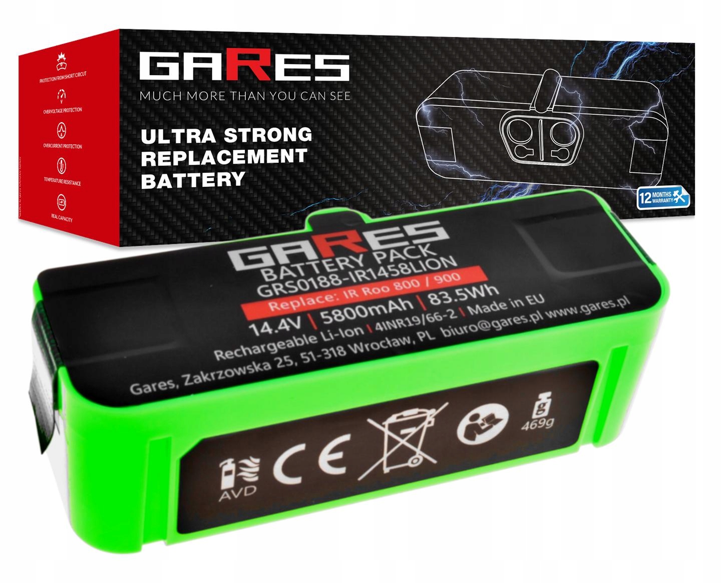 Akumulator Gares do iRobot Roomba 800 890 891 895 896 899 14,4V 5,8Ah
