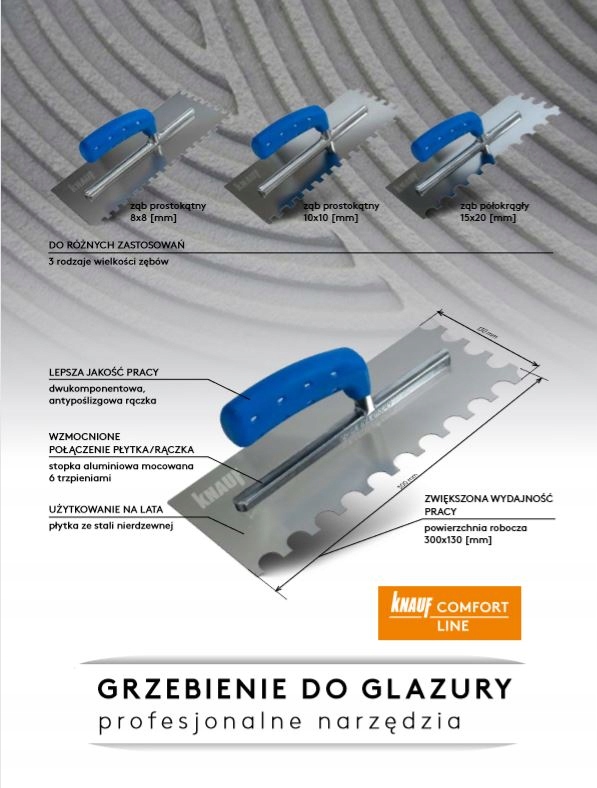 Paca zębata grzebień do kleju glazury 10mm KNAUF Typ Pace