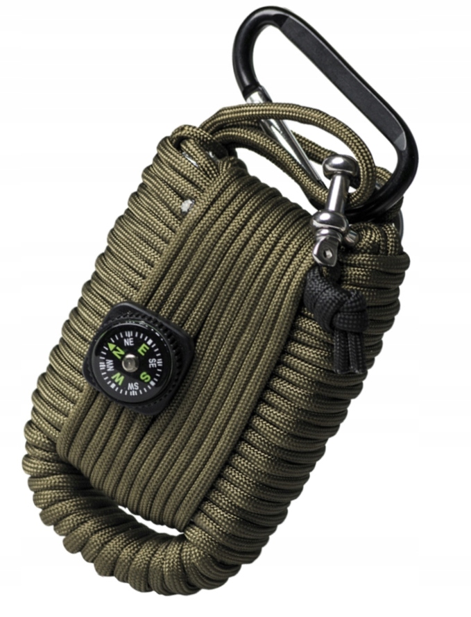 Zestaw Survivalowy Mil-Tec Paracord 12m Krzesiwo Kompas Niezbędnik Olive