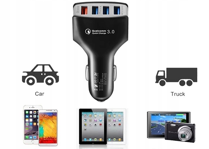 SZYBKA ŁADOWARKA SAMOCHODOWA 4xUSB QC3.0 3A QUICKCHARGE Producent inny