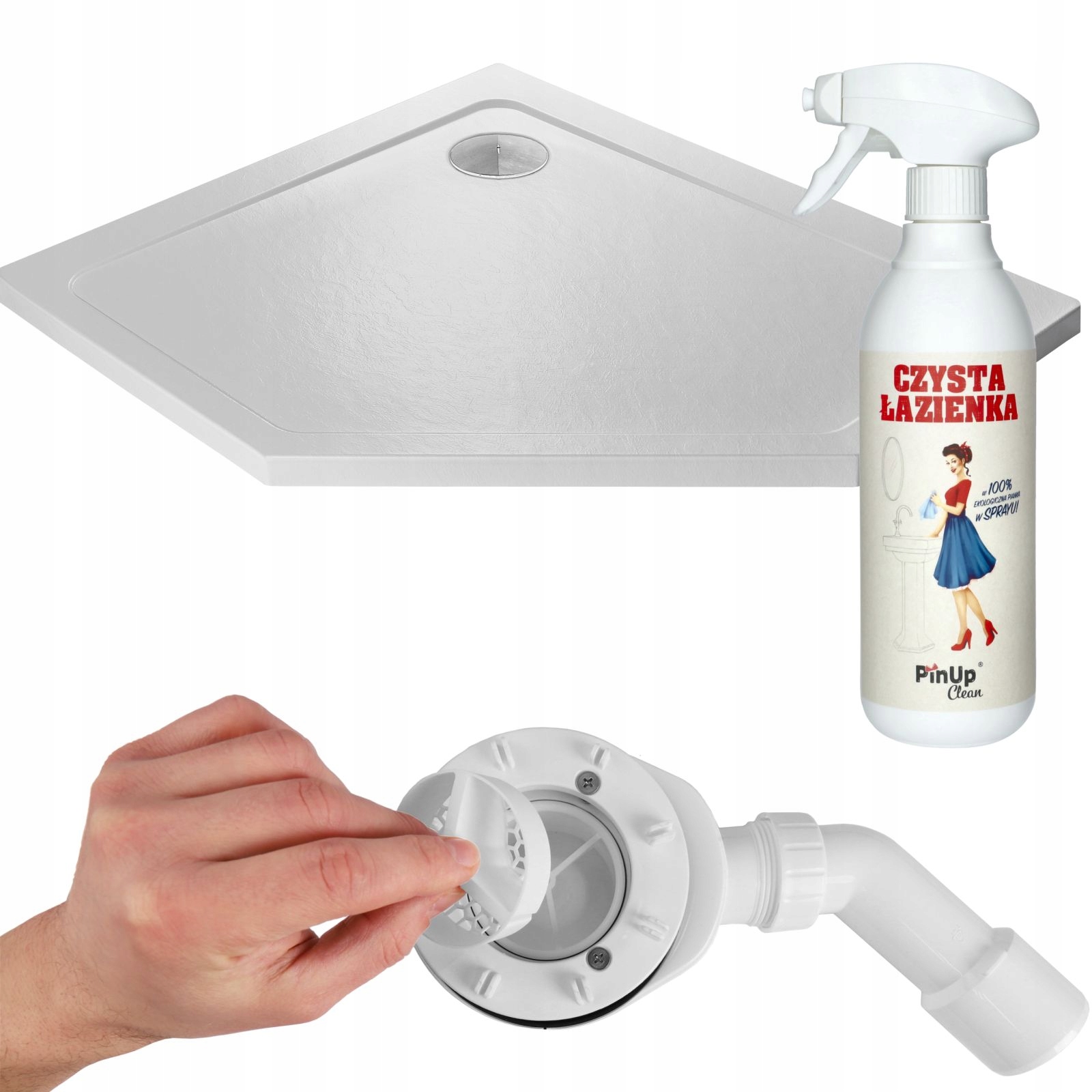 Brodzik 100x90 akrylowy pięciokątny prysznicowy Stone biały Standard Lewa