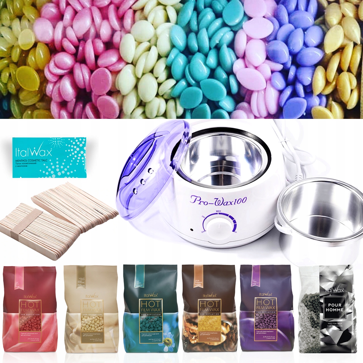 ZESTAW DEPILACJA 6x WOSK TWARDY podgrzewacz LED