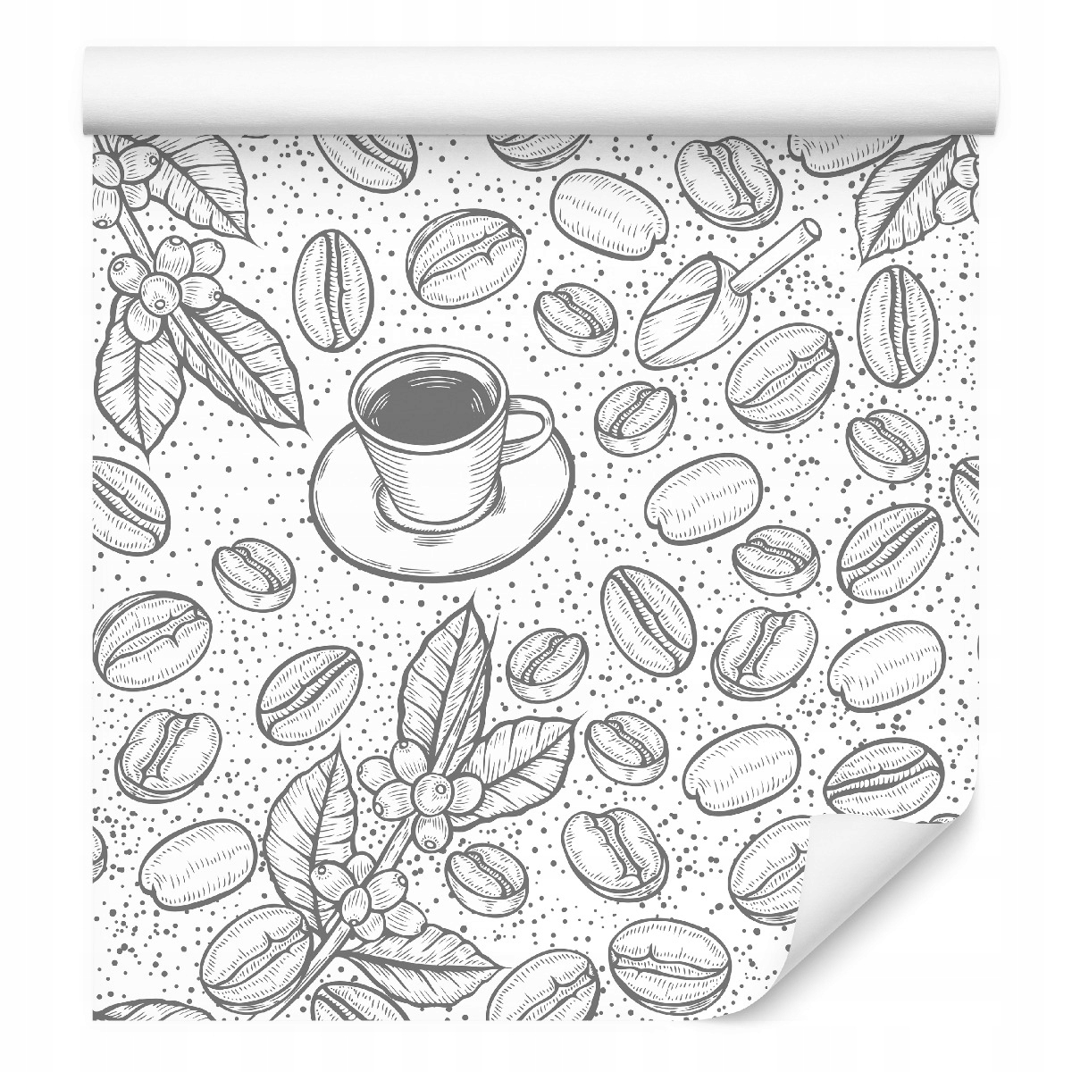 Kuchyňská tapeta Zrnka Kávy Listy Šálky Dekor