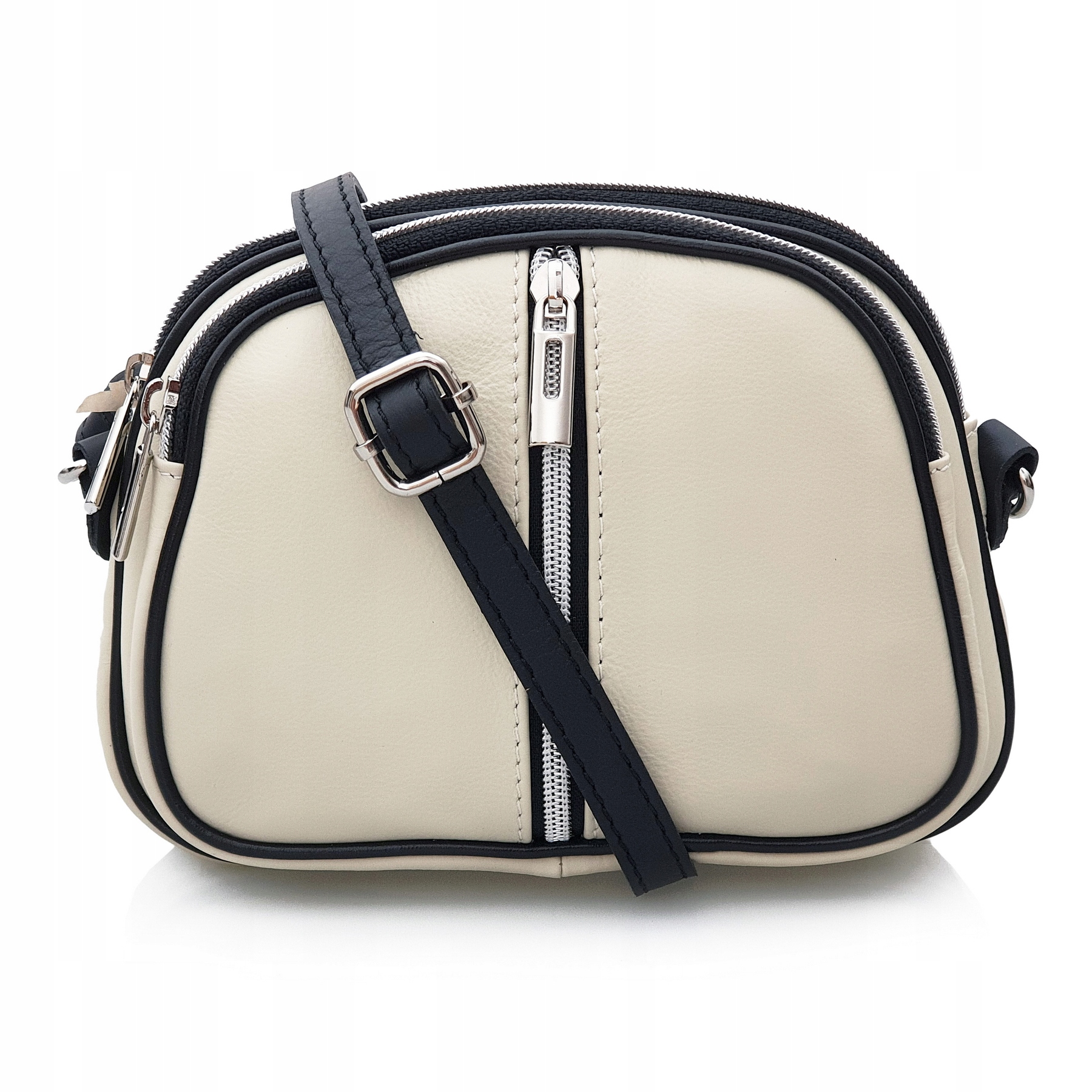 

Torebka skórzana listonoszka 3 komorowa Kremowa