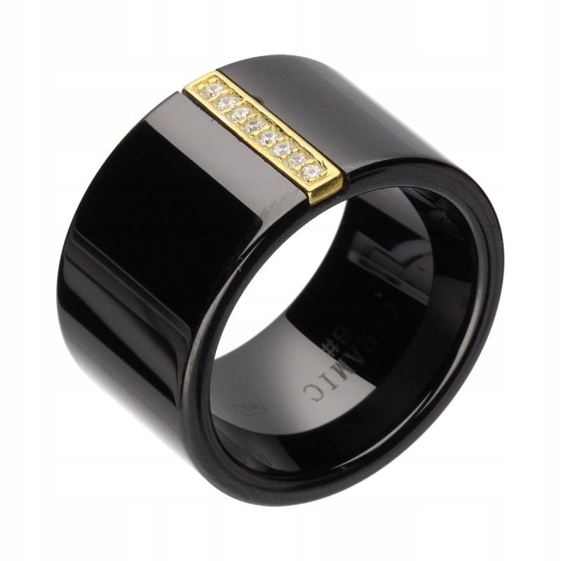 Stříbrný dámský prstýnek 925 černá pozlacená keramika se zirkony r12