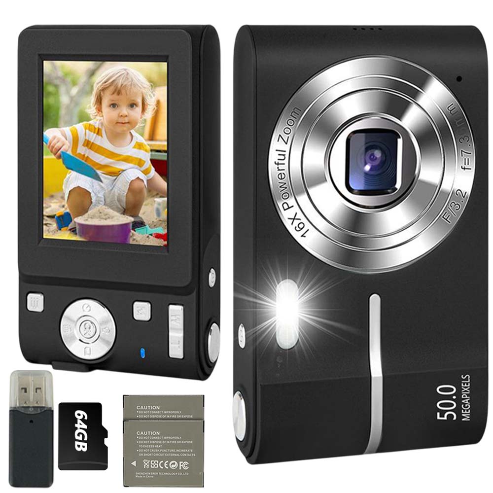 Digitální Kompaktní Fotoaparát, Kamera 50 Mp 16X Zoom 64 G, Černá