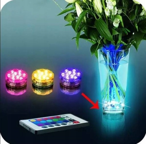 WODOODPORNA LAMPKA 10 LED RGB PILOT PODSTAWKA DO AKWARIUM BASENU Kolor biały