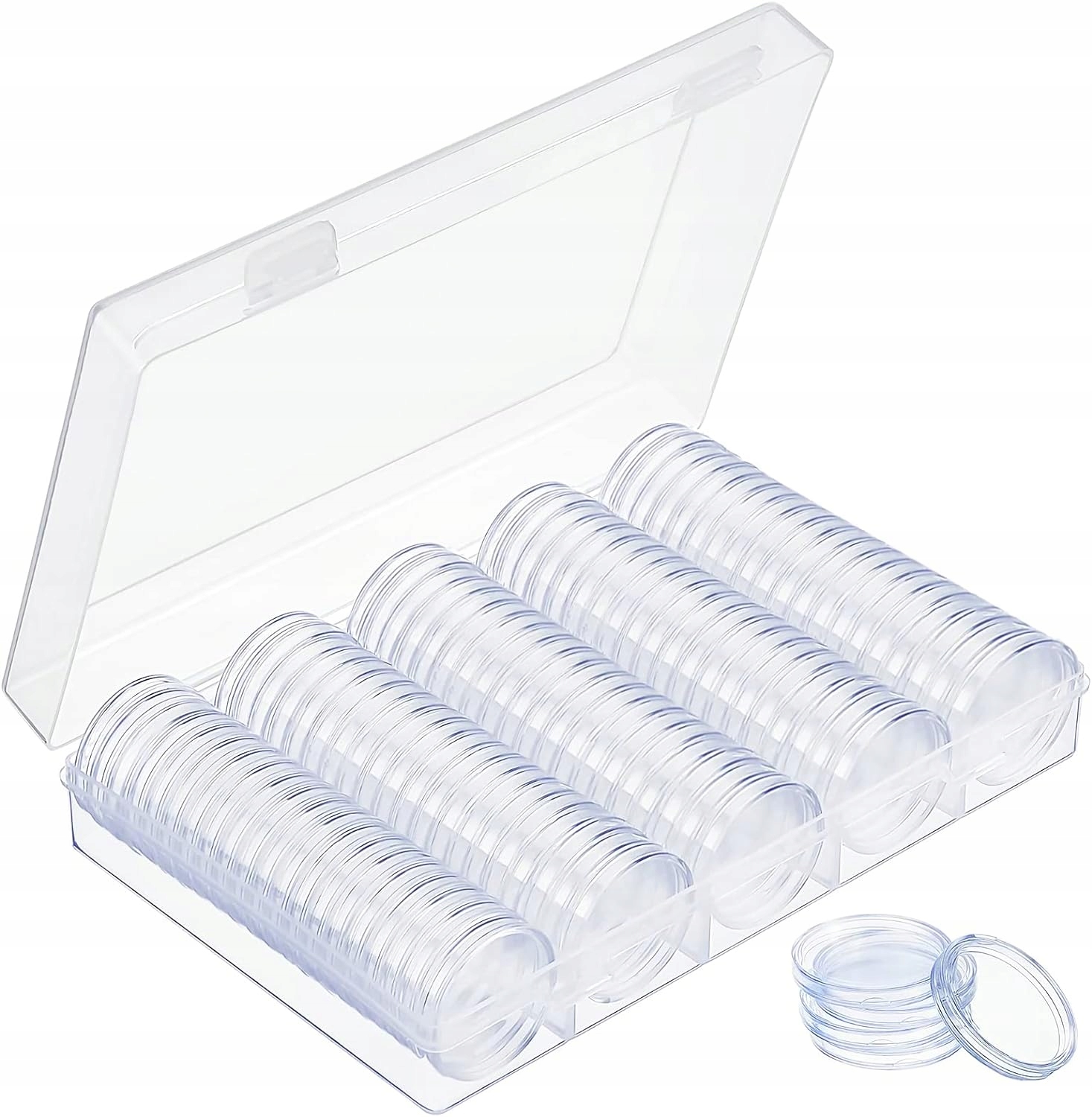 100x Kapsle Na Mince Pouzdro Krabička Pro Uložení Mincí Organizér 30mm