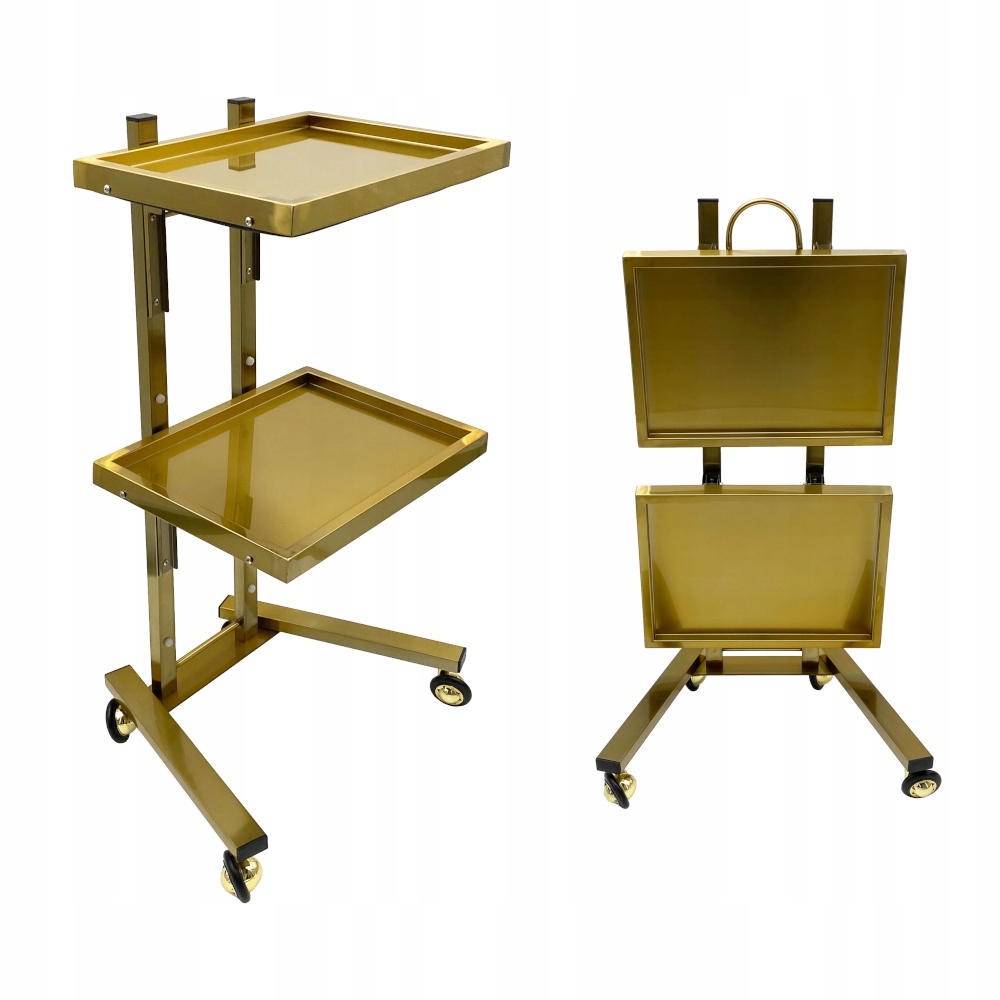 Pomocník Kadeřnický Vozík Kosmetický Stolek Regál 2 Police Premium II Zlatý