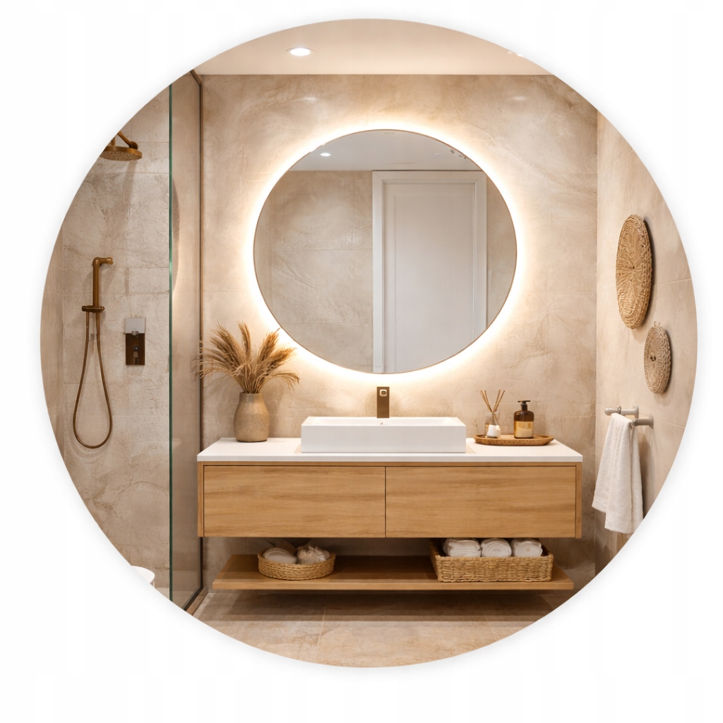 LUSTRO ŁAZIENKOWE LED COB OKRĄGŁE 90 cm PODŚWIETLANE OPAL MIRORE