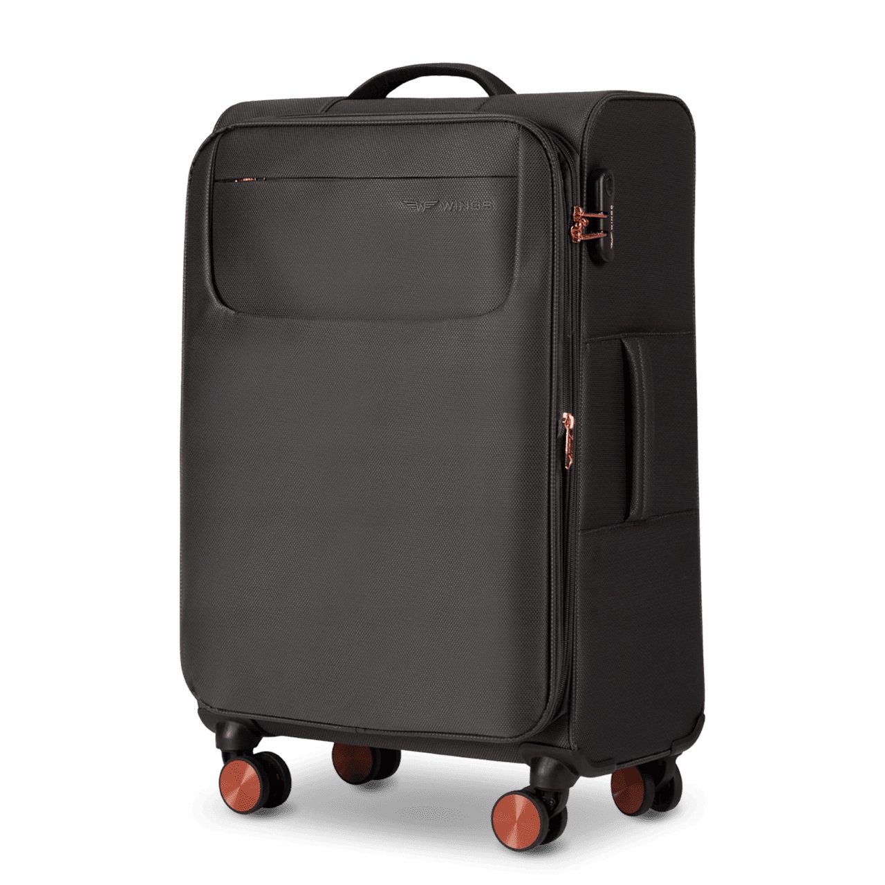 Střední měkký kufr s registrovaným zavazadlem Wings, ultralehký, 24", šedý zip