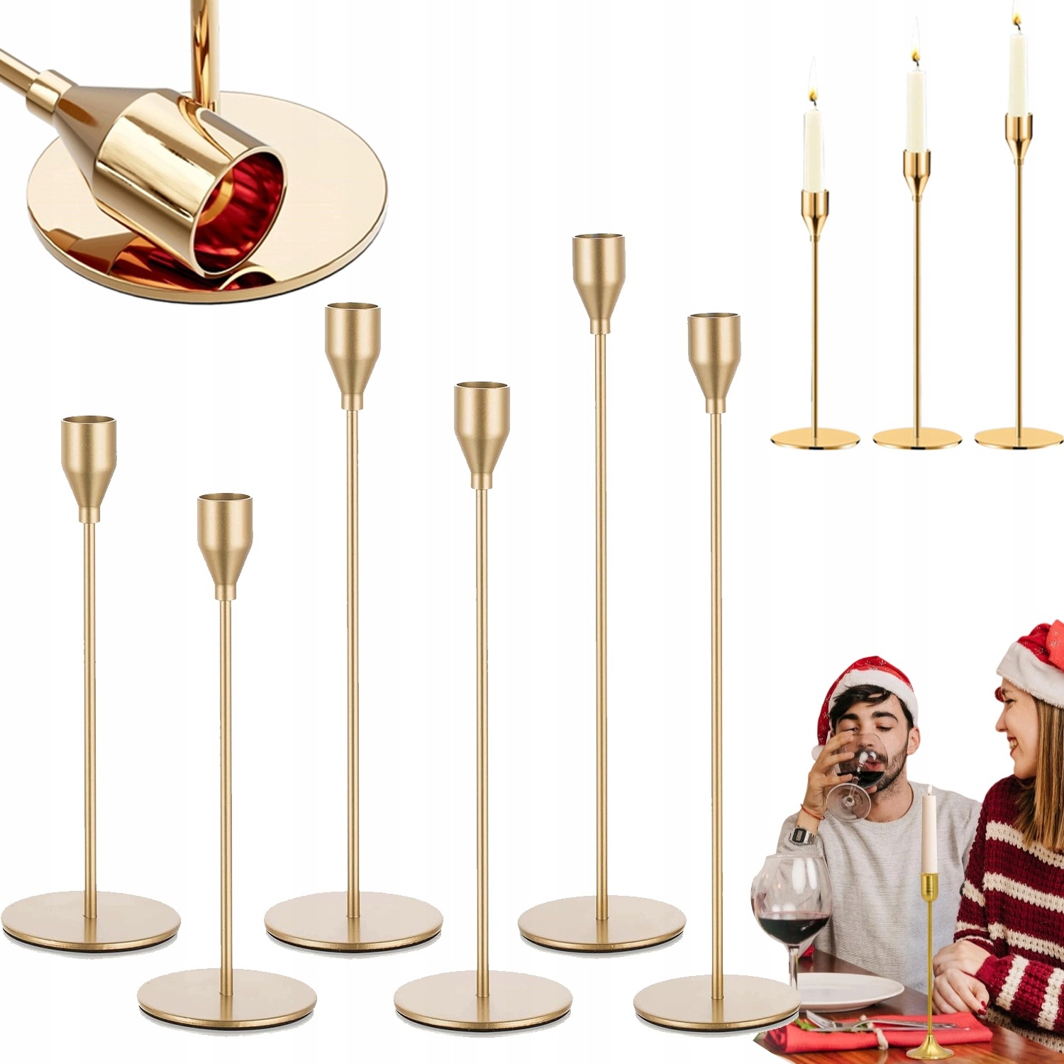 Zlaté Svícny 6KS Elegantní Kovové Vysoké Pro Domácí Restauraci Party