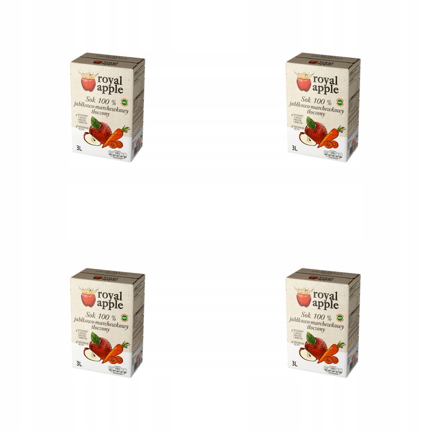 4x 3l Sok royal apple jabłkowo-marchwiowy nfc Zgrzewka