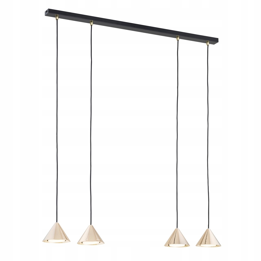 Závesná lampa čierna zlatá 4 kužele s lištou 90 cm nad stôl ostrov bar Emibig