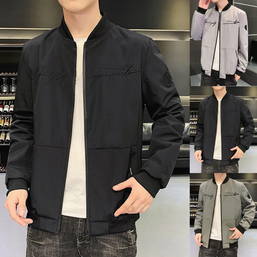 Men's Bomber Zipper Jacket Solid Color Stand Colla Wzór dominujący aztecki