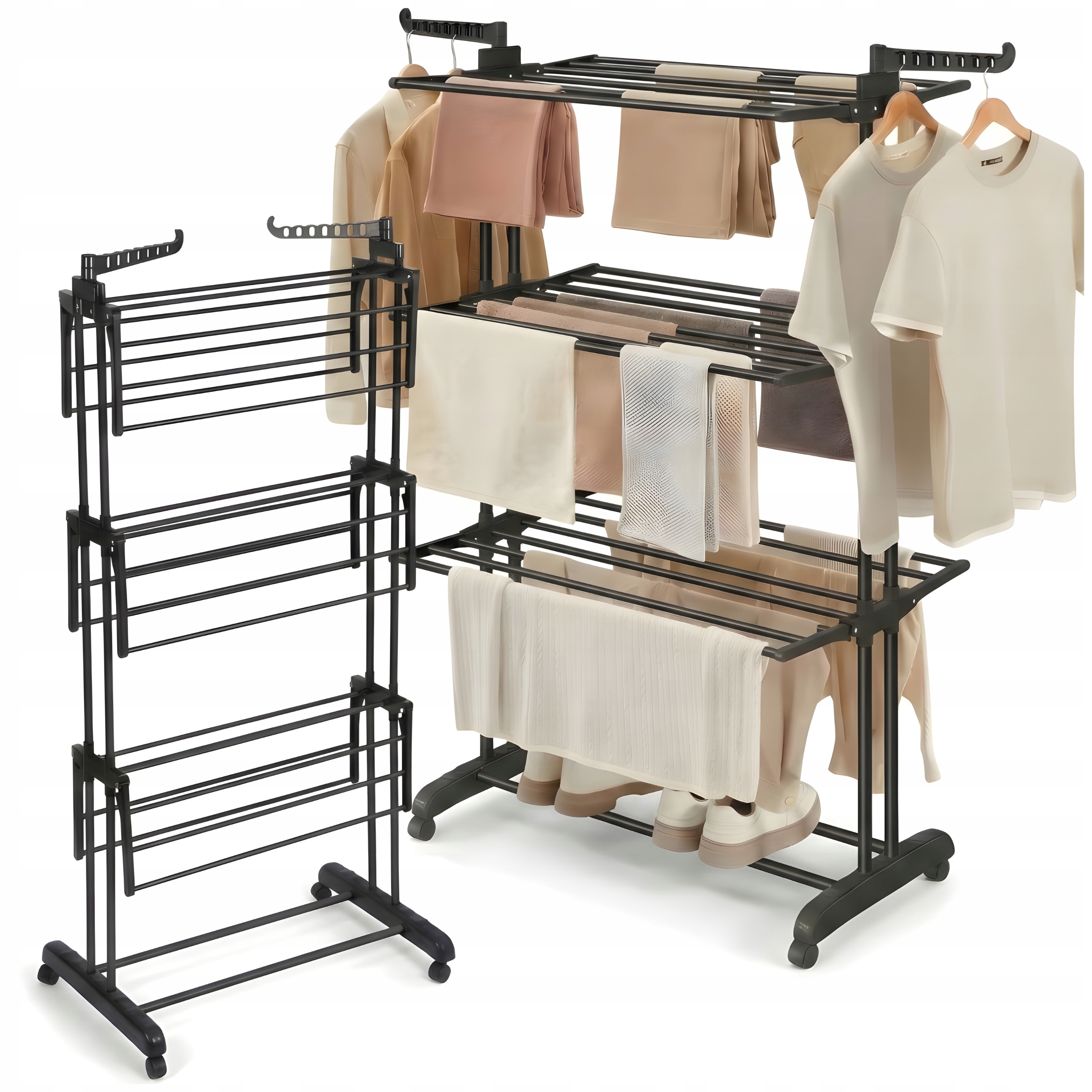 Levně Sušák Na Prádlo Stojící Vertikální Na Prádlo Na praní Skládací Černá XXL