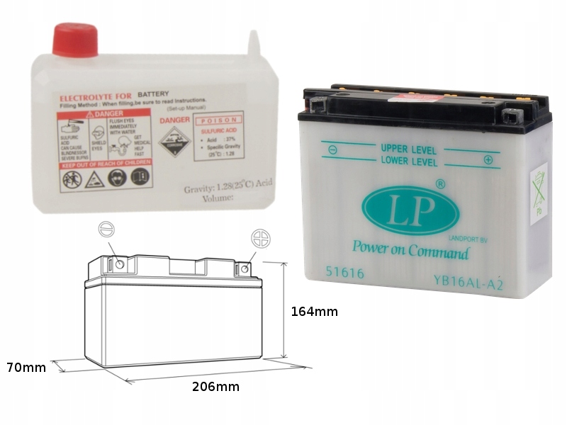 Landport Batéria YB16AL-A2 (MD LB16AL-A2) 12V 16AH 205X71X164 Podpora